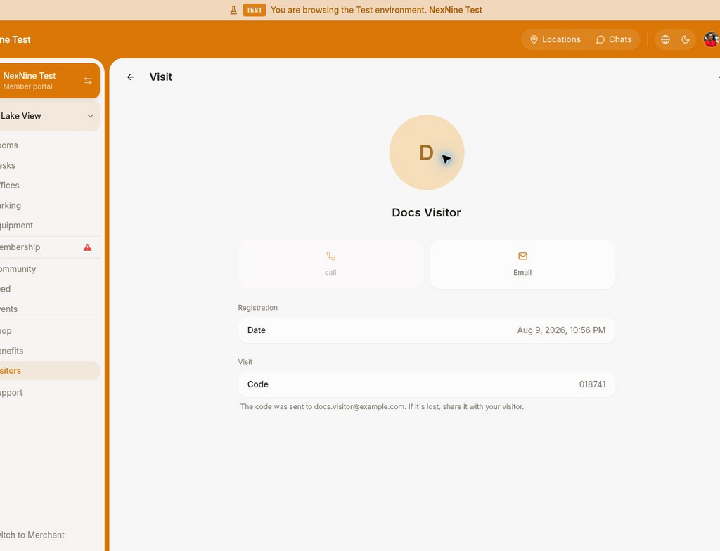 Check in on visitor display on RNTOR's coworking space management platform