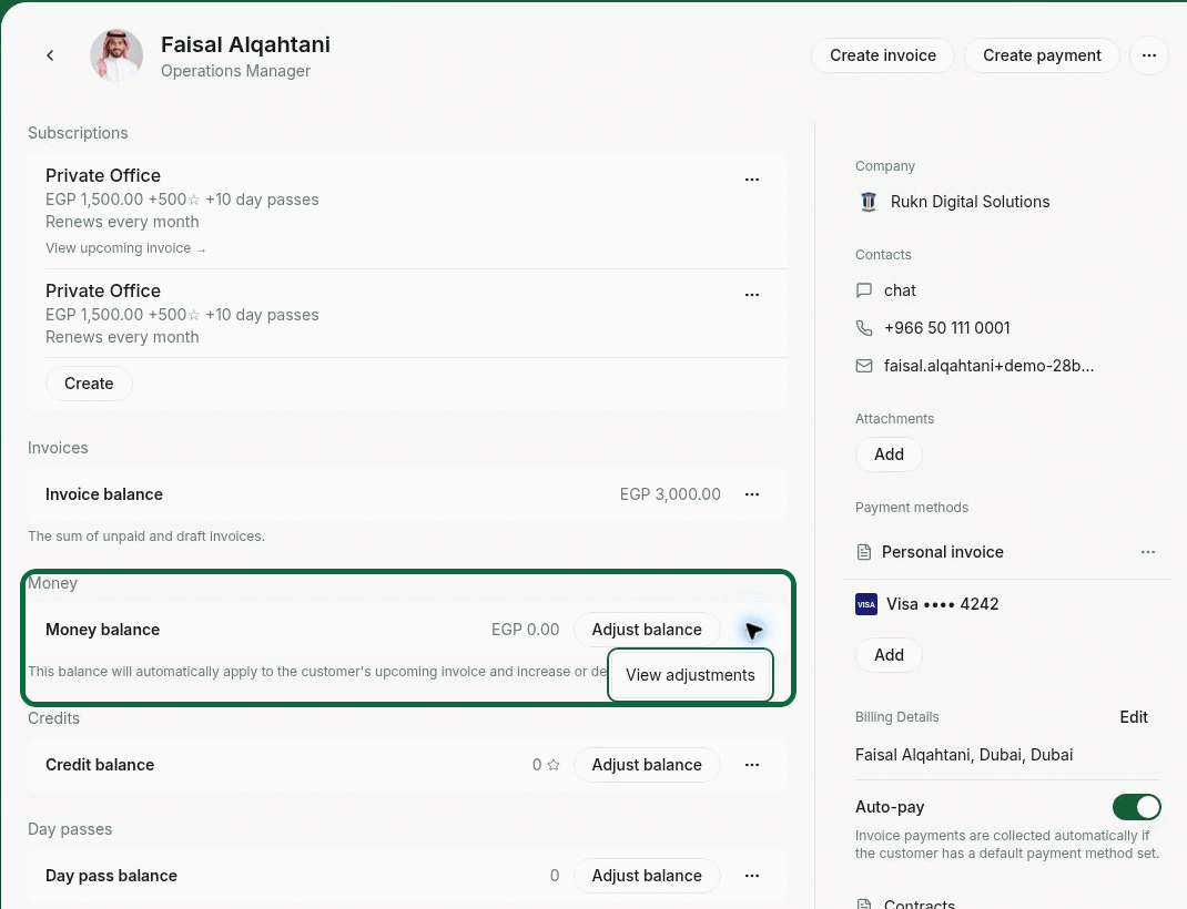 Open the customer money balance adjustments history in RNTOR