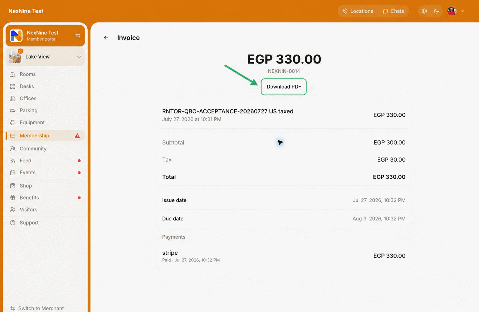 Download an invoice PDF from the RNTOR member portal