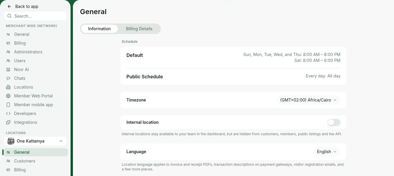 Location language in Rntor's General settings, Information tab