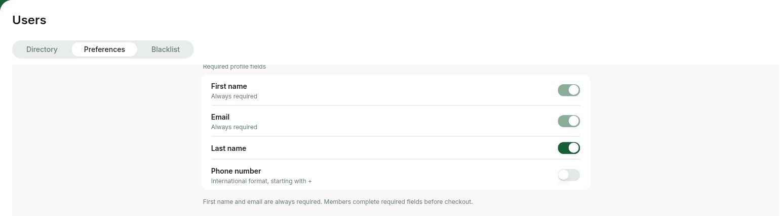 Required profile fields in Rntor