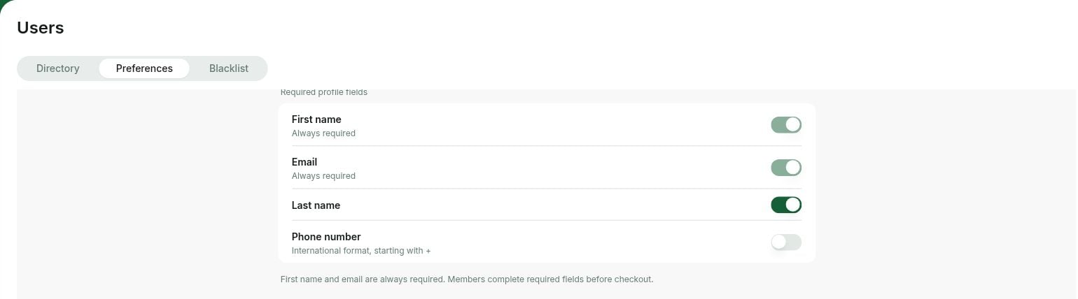Required profile fields in Rntor