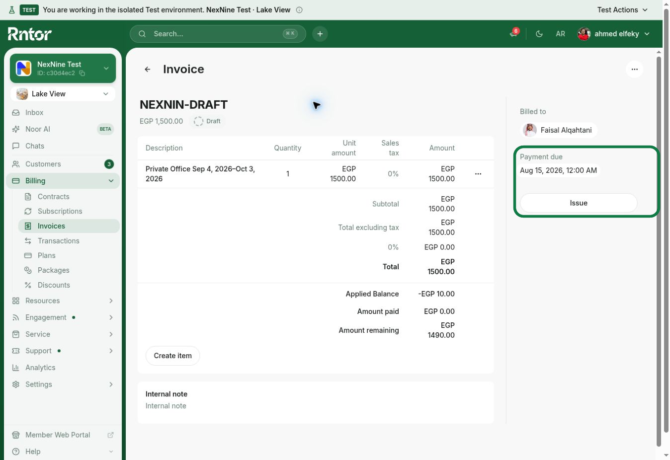 Customize the payment due type and due date for a draft invoice in RNTOR