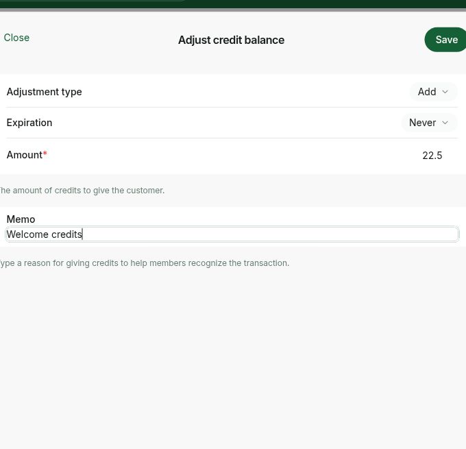 Add credits to a customer balance in RNTOR