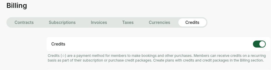 Enable credits in RNTOR location billing settings