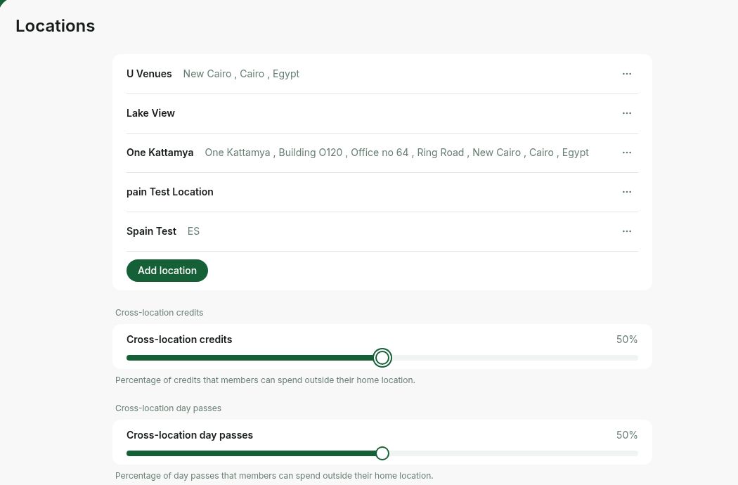 Configure cross-location credits and day passes in RNTOR