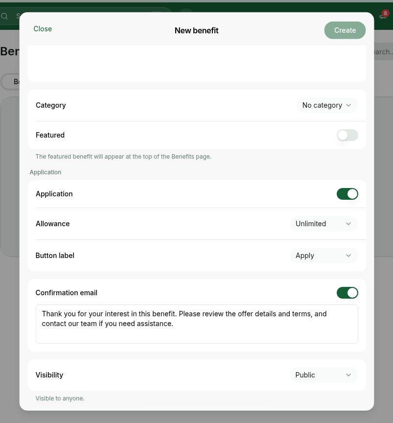 Benefit confirmation settings in Rntor