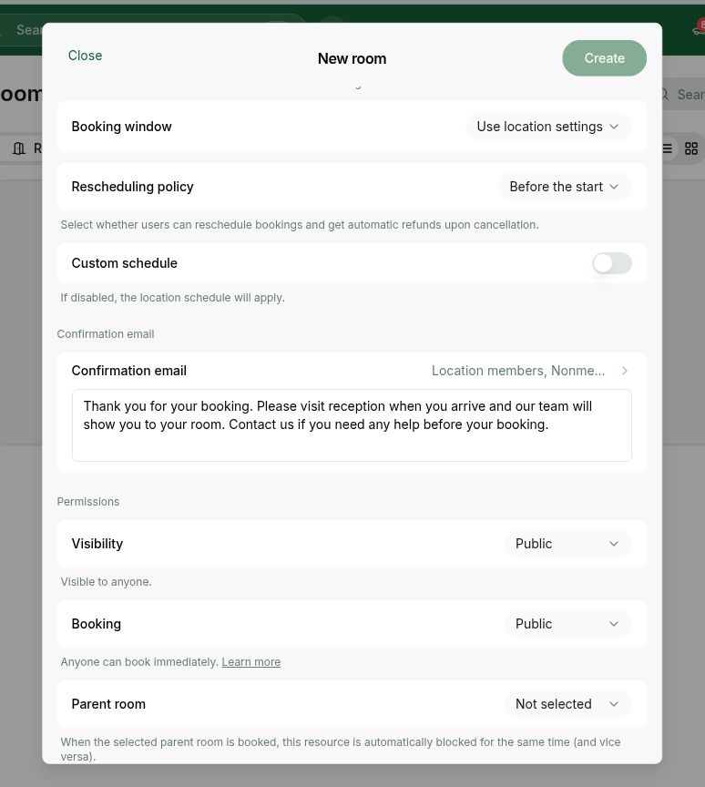 Booking confirmation settings in Rntor