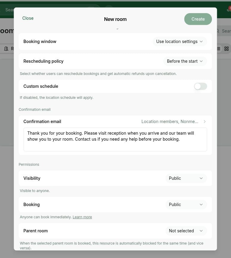 Booking confirmation settings in Rntor