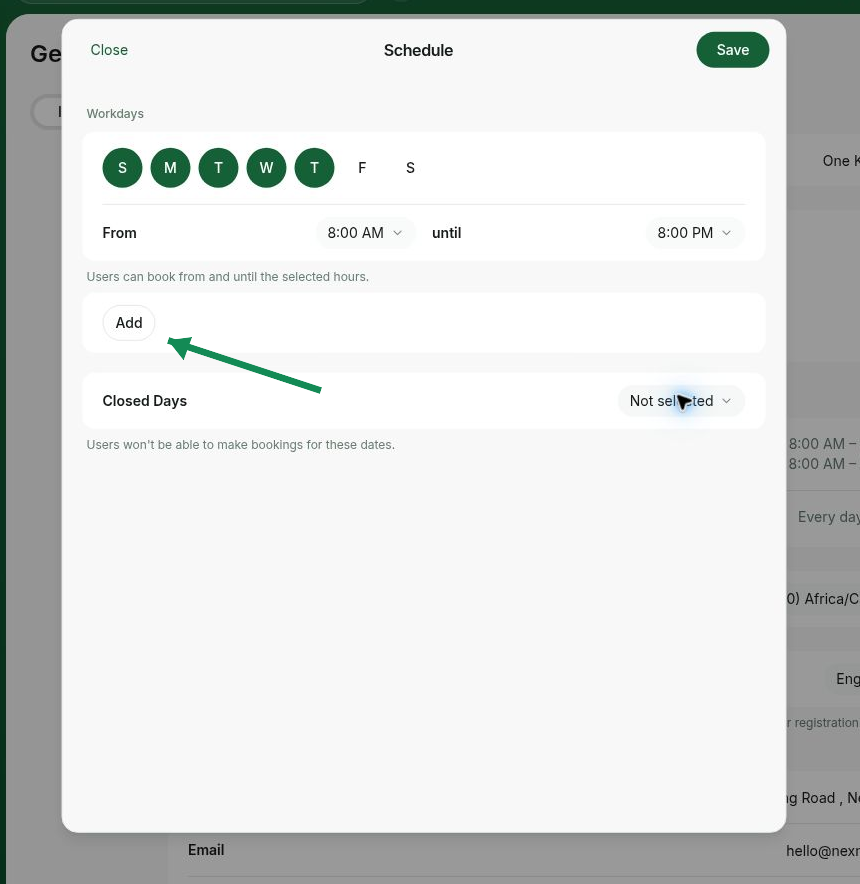 Set different hours within workdays on RNTOR coworking space management platform