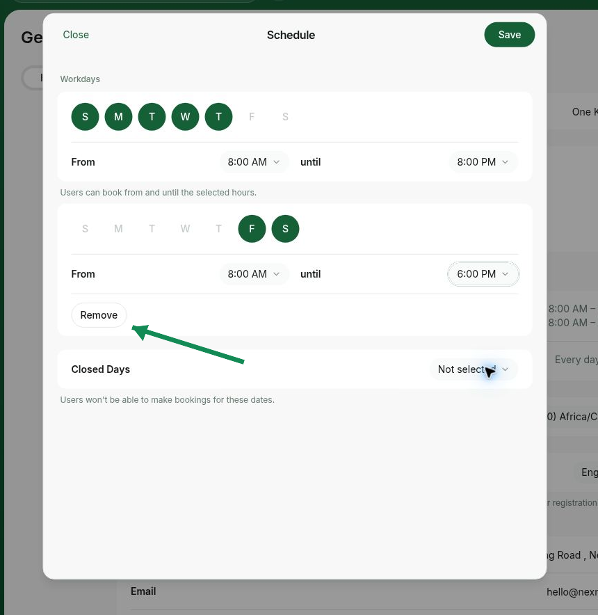 Set different hours within workdays on RNTOR coworking space management platform