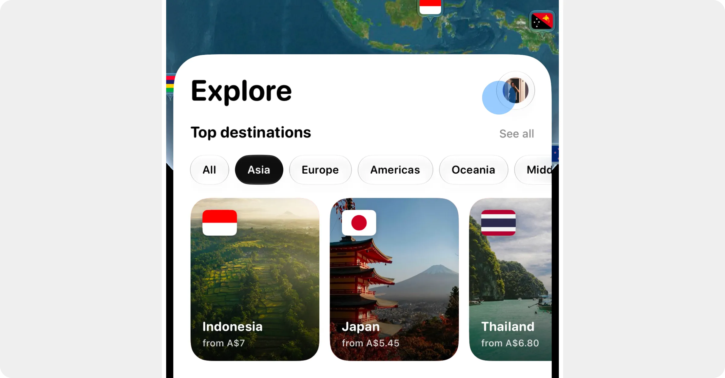 Explore with the profile picture at the top right