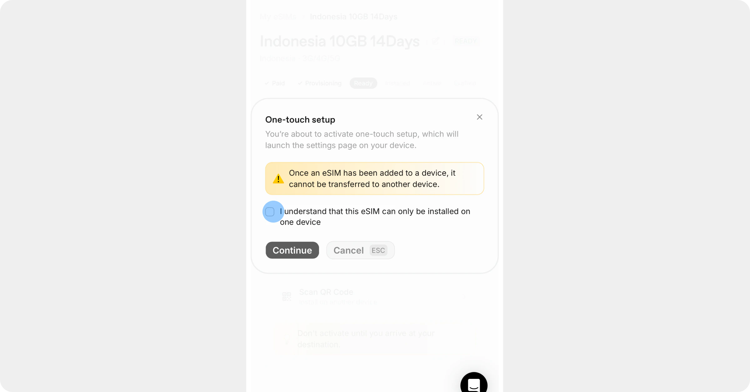 Confirm single device warning
