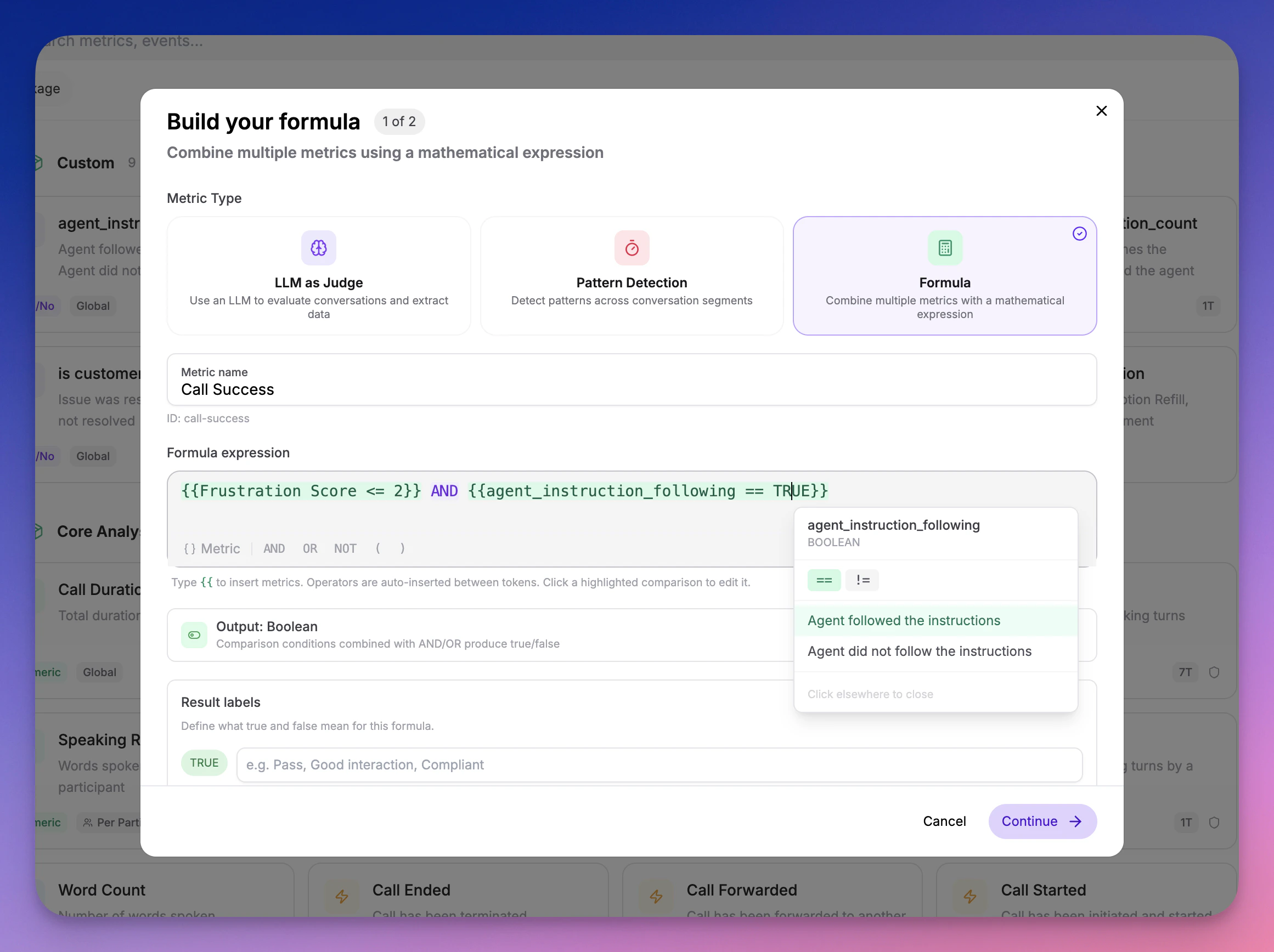 Formula metric builder