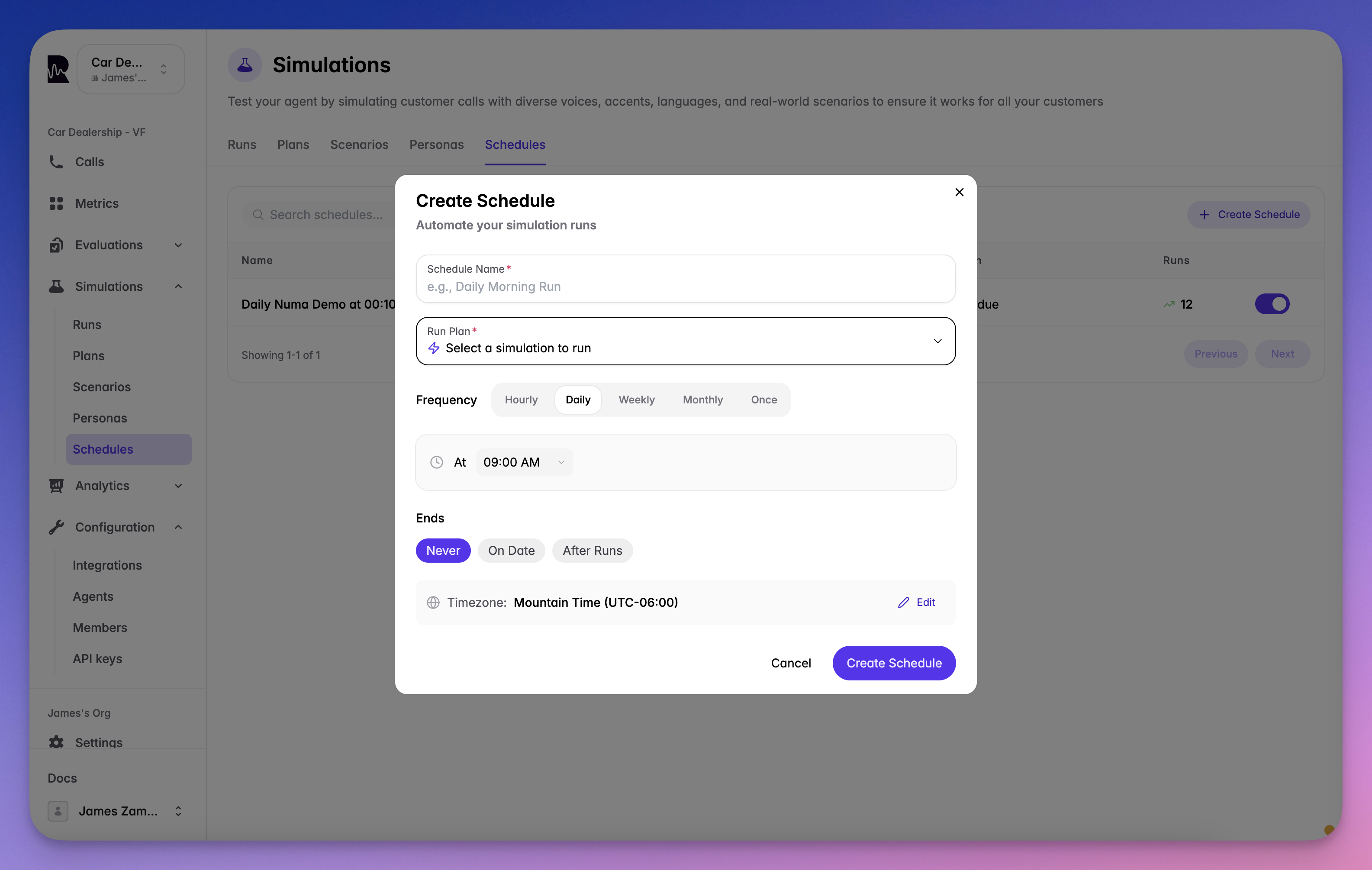 Create Schedule Modal
