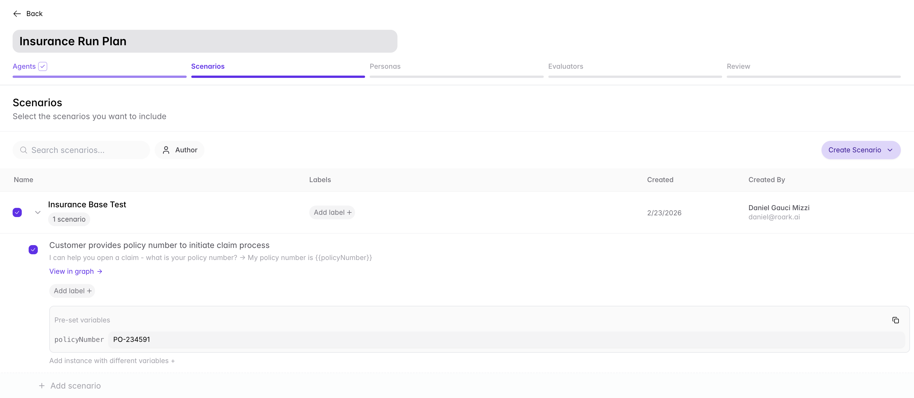 Pre-setting variables on a run plan