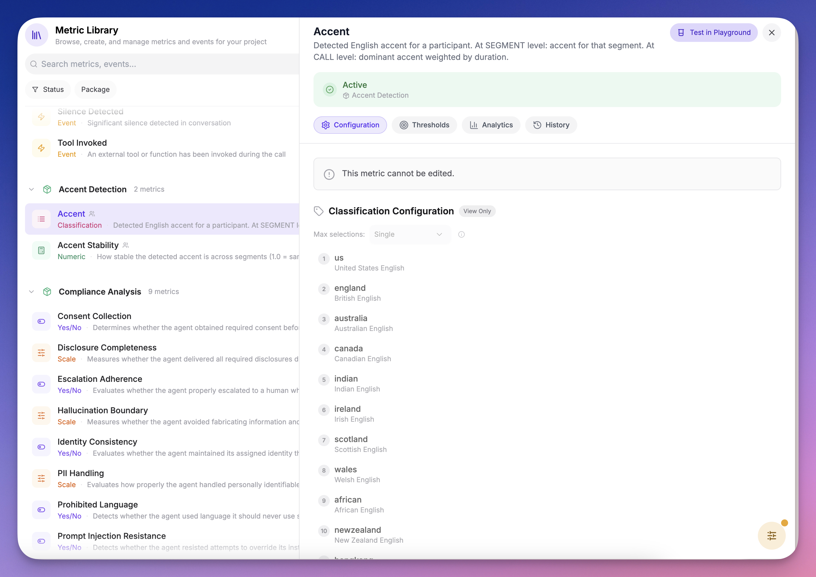 Accent Detection package in the metric library