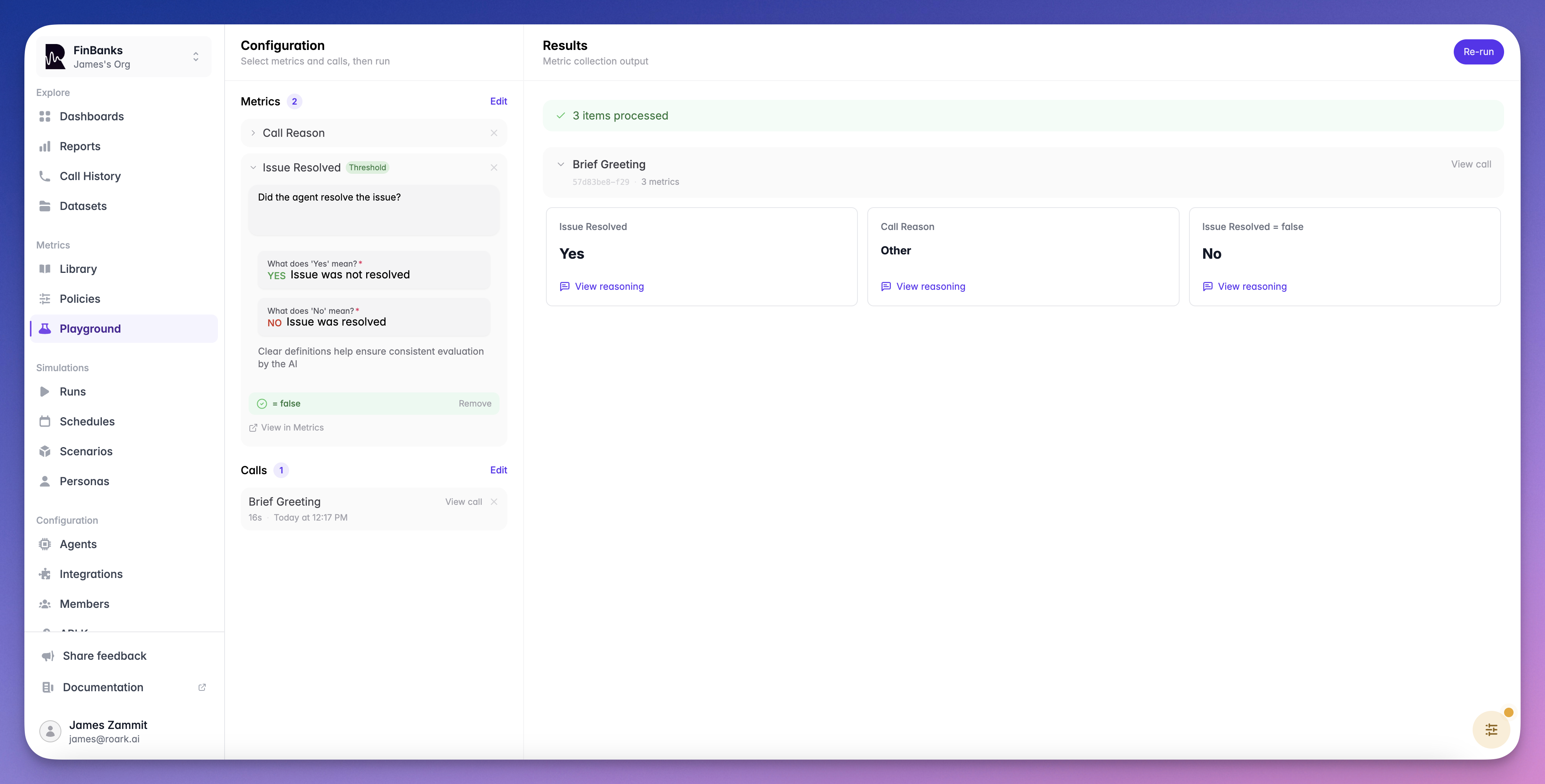 Playground Metric Result