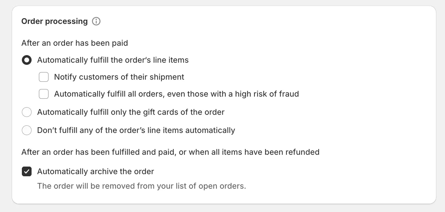 Shopify auto fulfillment settings
