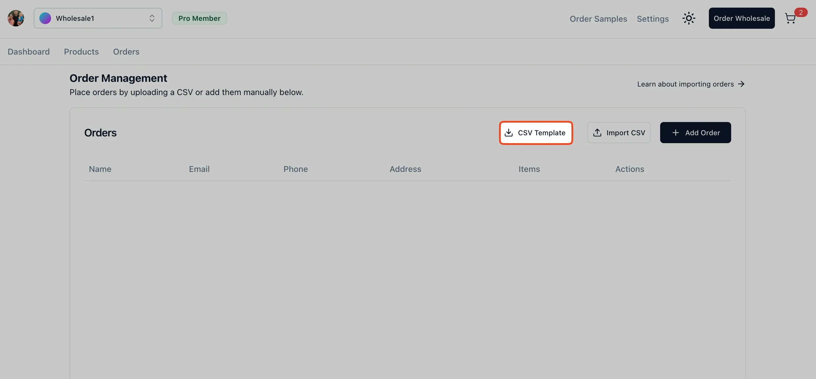 CSV template download