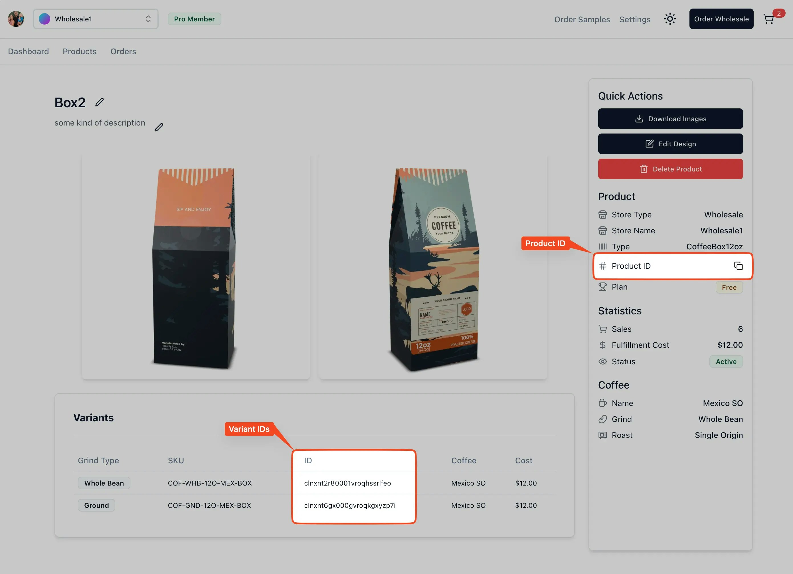 Product and variant ID location