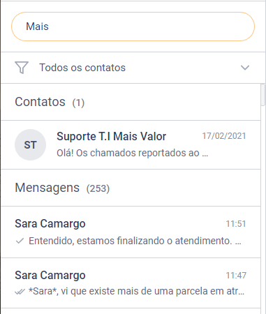 Campo de pesquisa de conversas do Positus Messenger