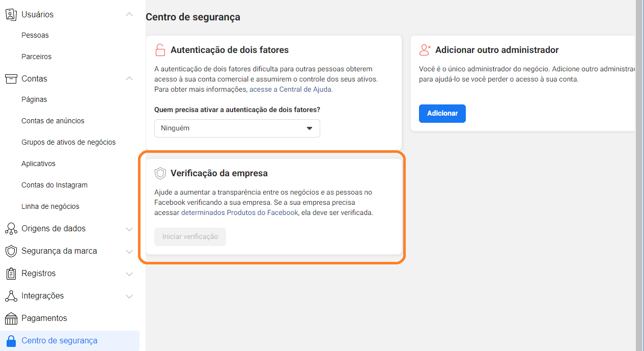 Botão "Iniciar verificação" desabilitado no Centro de segurança