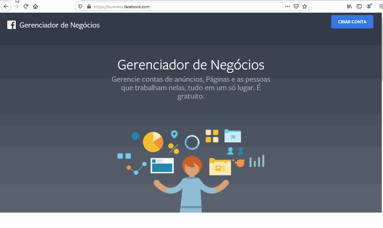 Preenchendo o formulário de criação da conta de negócios