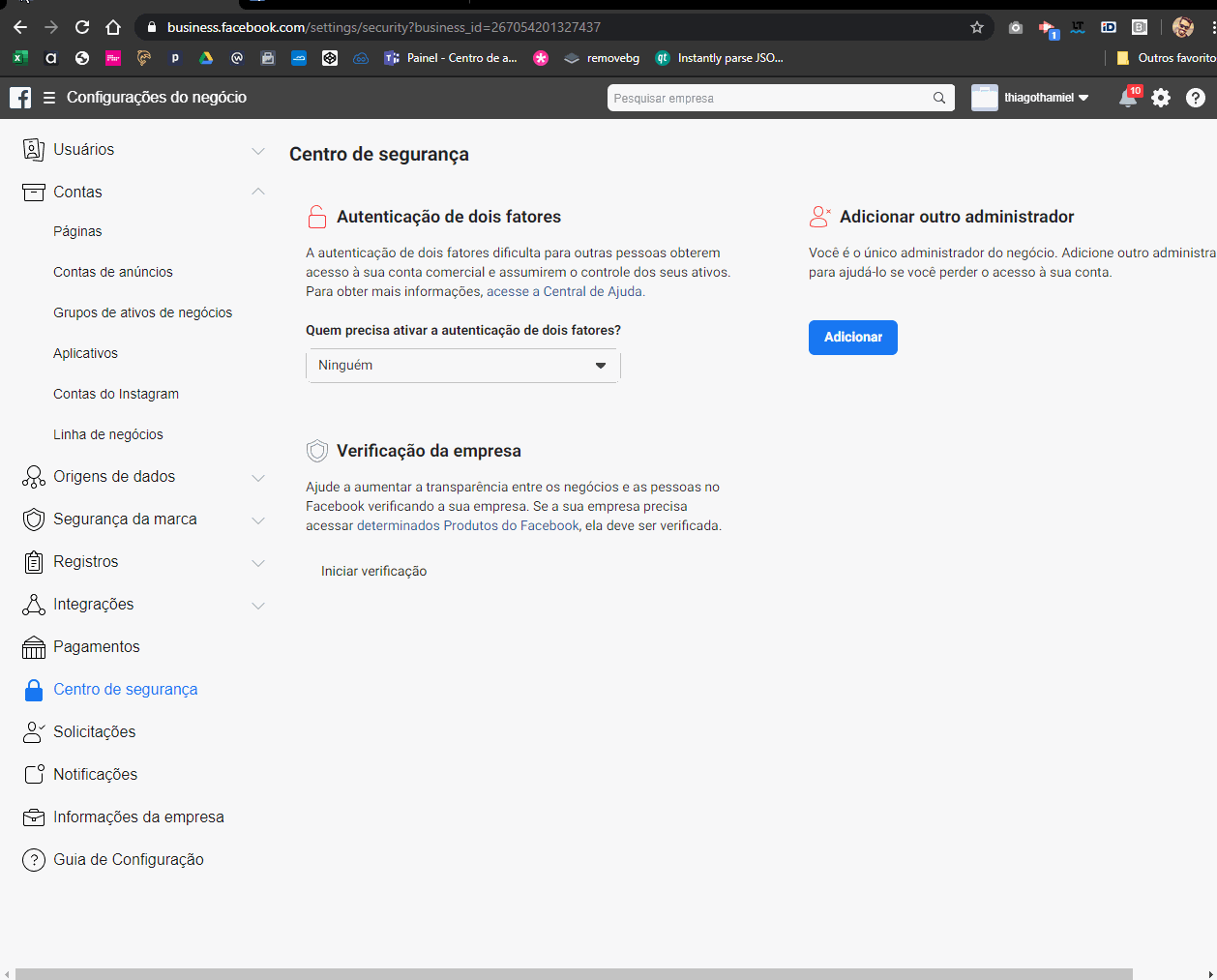 Preenchendo os dados de verificação do negócio