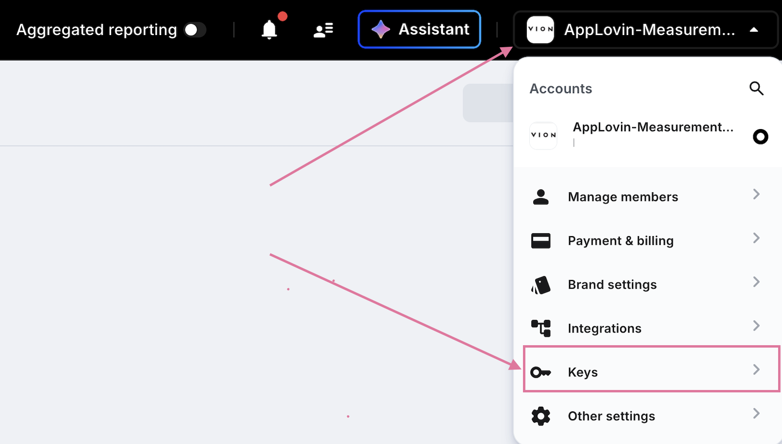 Navigating to Keys in AppLovin