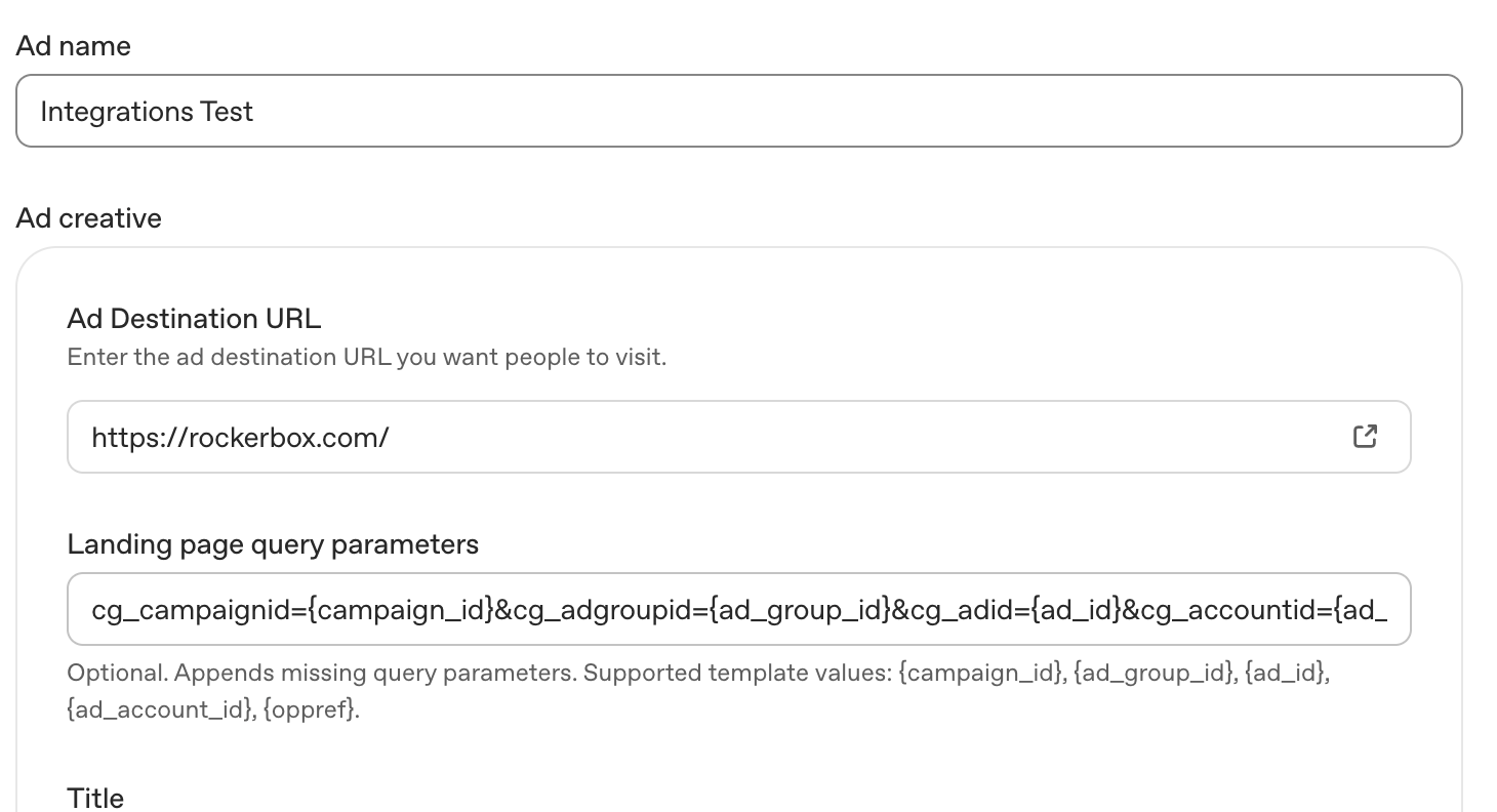 Landing page query parameters in OpenAI Ads Manager
