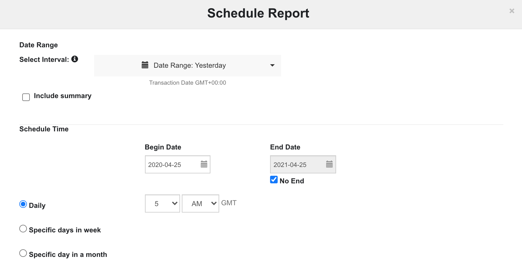 Rakuten Schedule Report settings