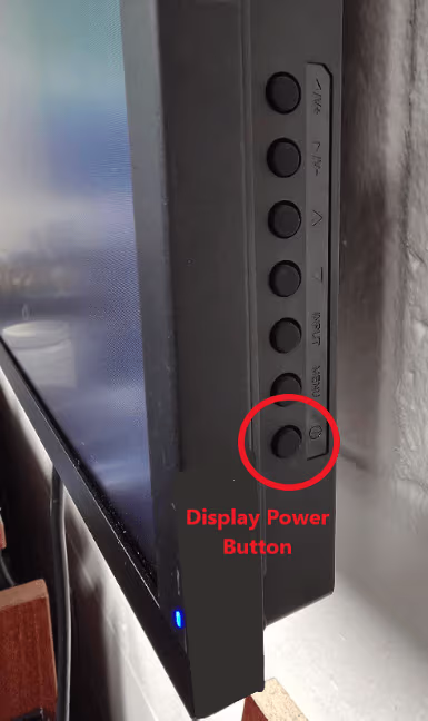 Nio right-side controls with the display power button circled