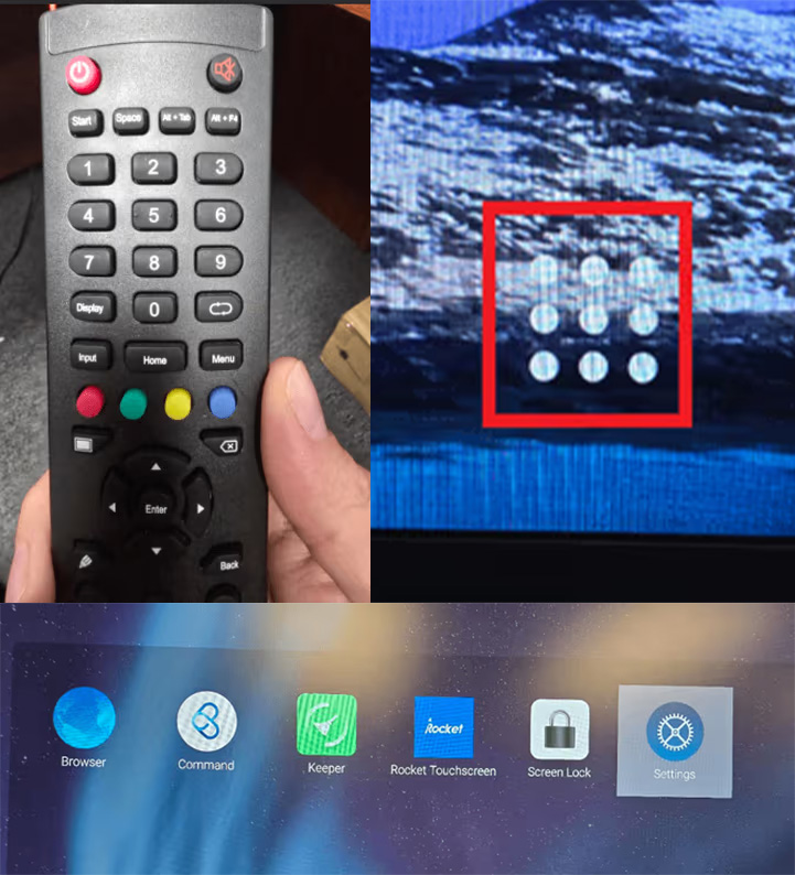 Clear Digital remote, app tray icon, and Settings app on the Nio