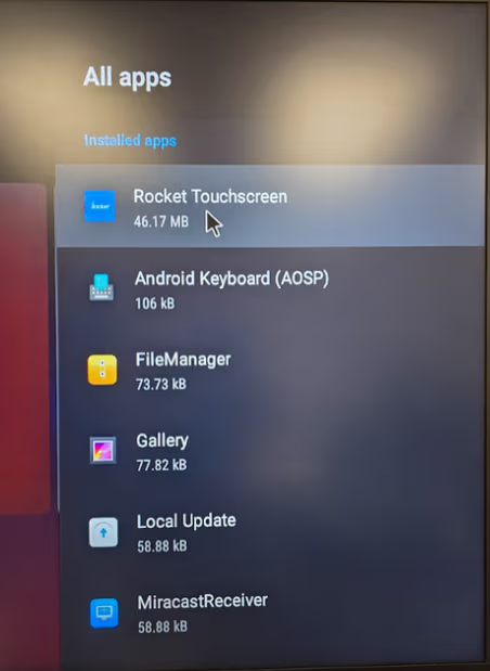 Rocket Touchscreen in the ZenStick installed apps list