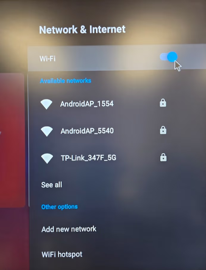 ZenStick Wi-Fi toggle enabled in Network and Internet settings