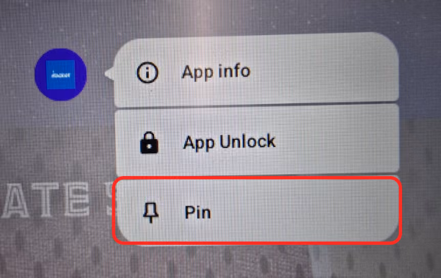 Android app menu with the Pin option outlined in red