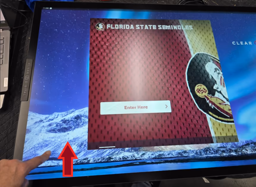 Rocket app window with an arrow showing the bottom-left swipe gesture