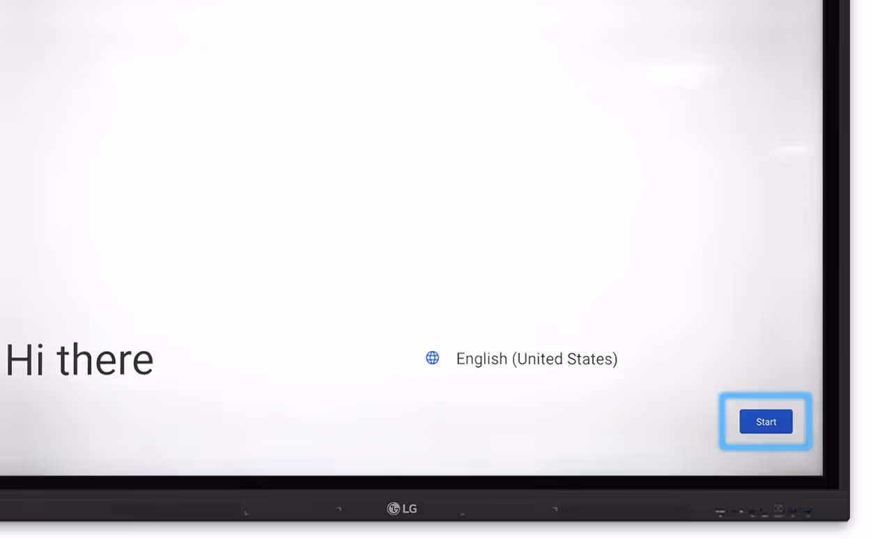 LG initial setup with Start highlighted