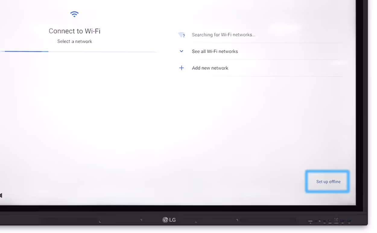 LG network setup with Set up offline highlighted