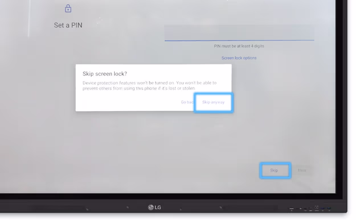 Skip screen lock confirmation during LG setup