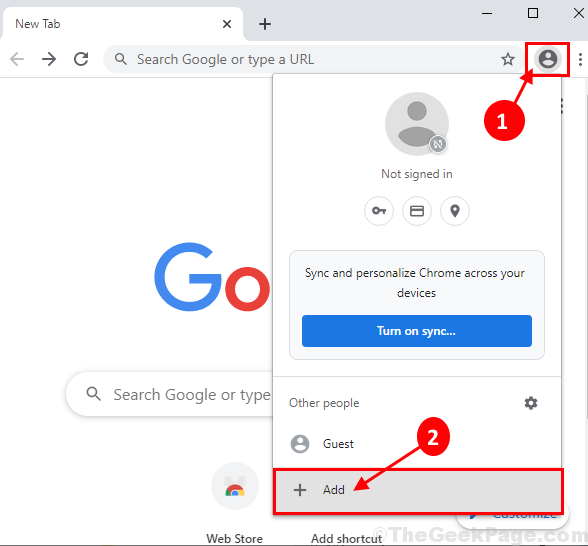 Chrome profile menu with Add highlighted
