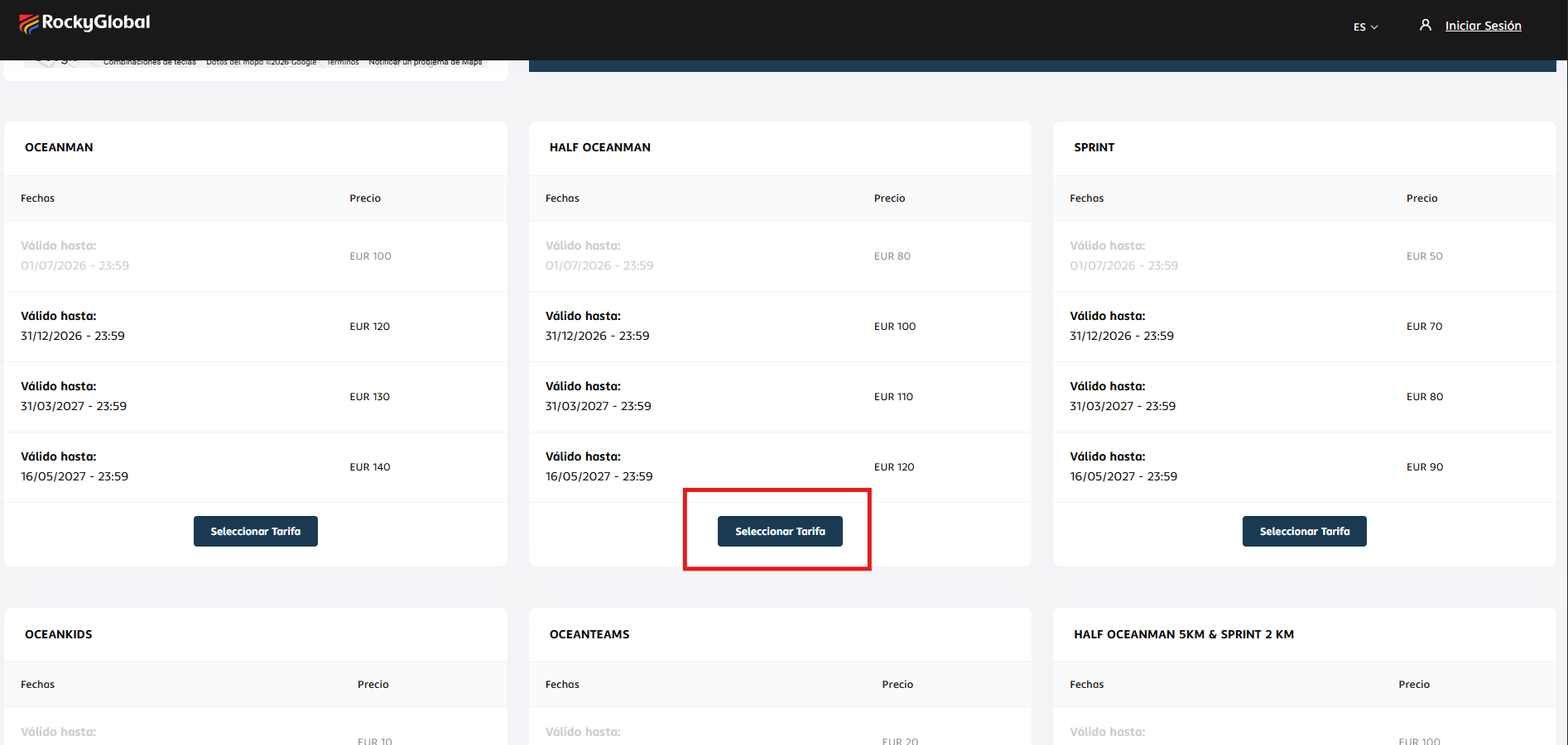 Event modalities and rates with a pricing schedule