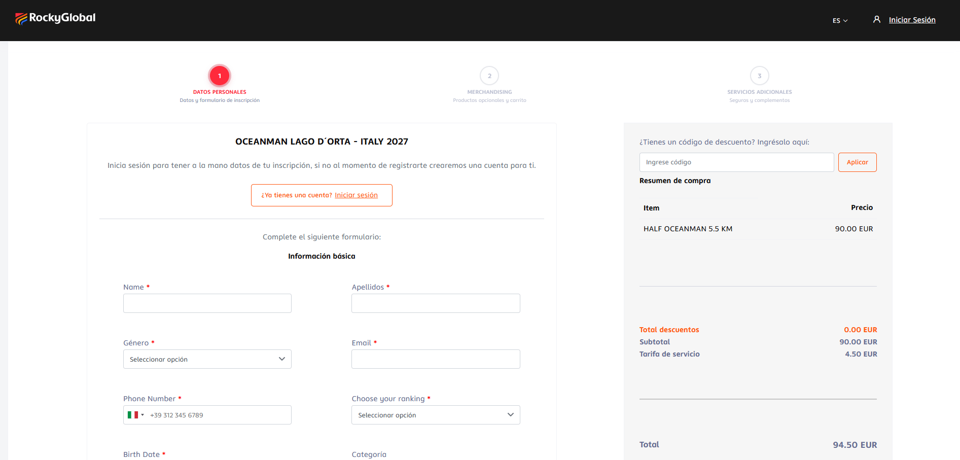 Step 1: Personal information in the registration wizard