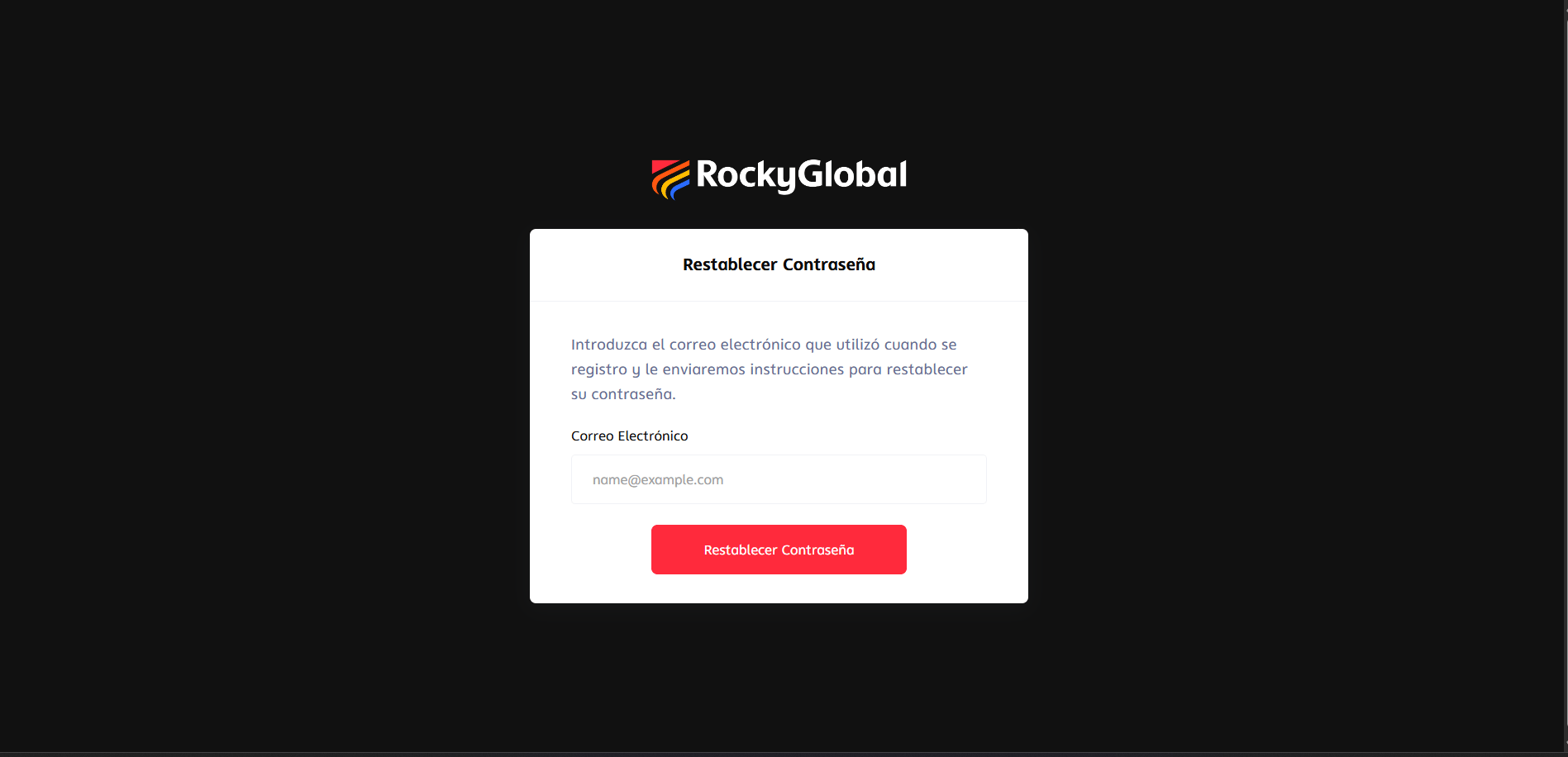 Screen to enter your email and request a password reset