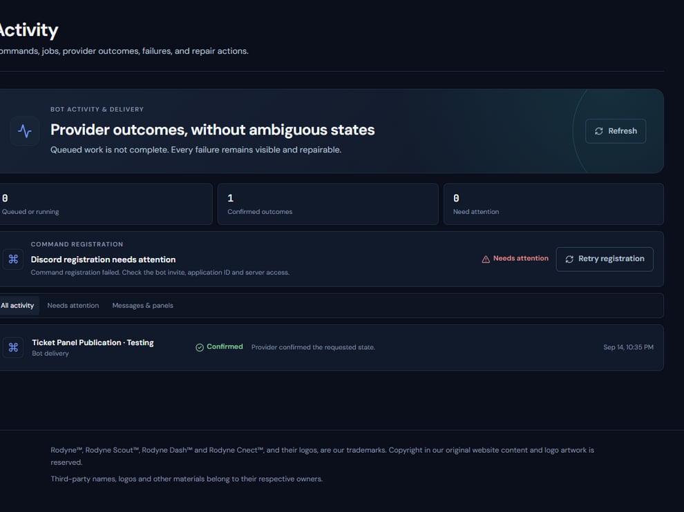 Rodyne Activity page used to diagnose background work