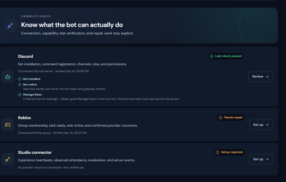 Discord capability card in Rodyne Integrations