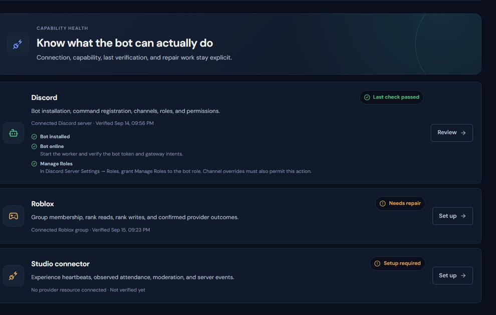 Discord capability card in Rodyne Integrations
