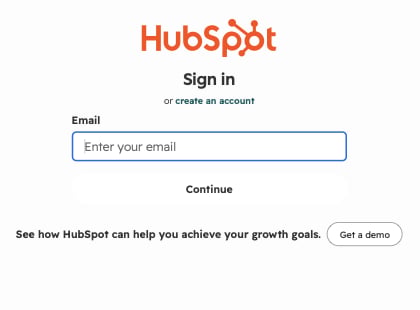 The HubSpot sign-in screen