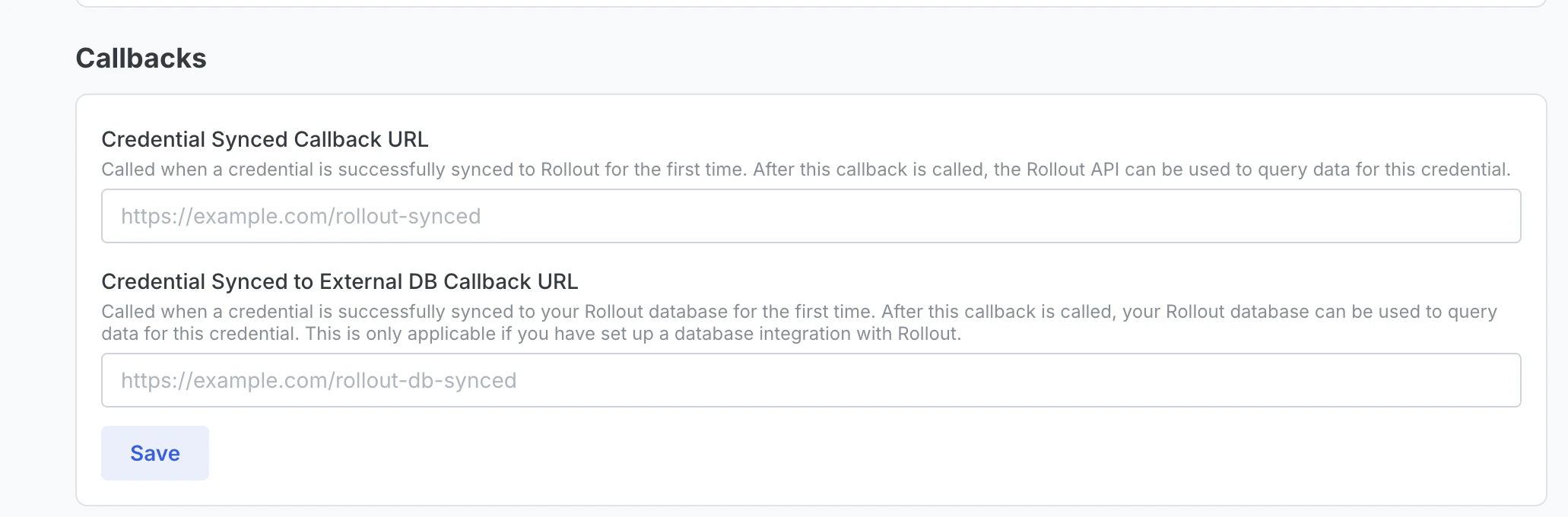 Callback URL settings in Dashboard
